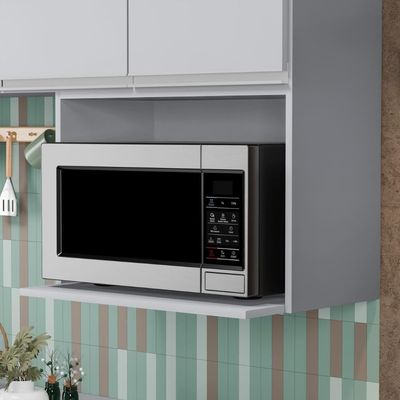 Suporte Microondas E Forno Elétrico Aéreo 60cm Itália Cinza Claro - Lumil