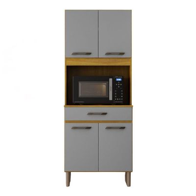 Armário De Cozinha Multiuso 4 Portas Com Espaço Micro-ondas Cinamomo/cinza Acetinado