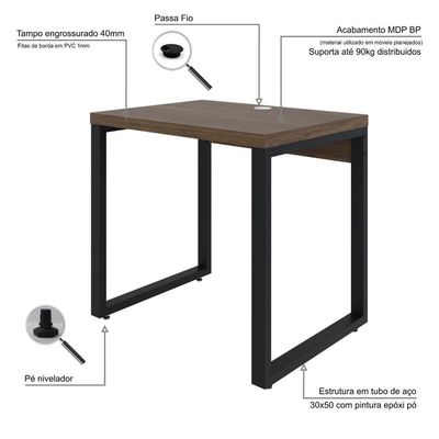 Mesa Operacional 80x60x75cm Yon - Nogueira-est.preta Nogueira-est.preta