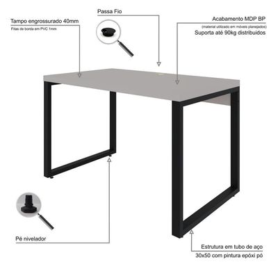 Mesa Operacional 120x70x75cm Yon - Off White-est.preta Off White-est.preta