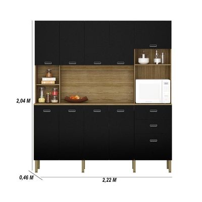 Armário de Cozinha Compacto Toronto 10 Portas 2 Gavetas Madeira Freijó Nero