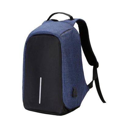 Mochila Anti Furto Roubo Com Cabo Usb Para Notebook Azul