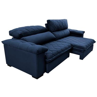 Sofá Retrátil E Reclinável 2,35m Molas Ensacadas Cama Inbox Big Home Com Bordado 3d Velusoft Azul