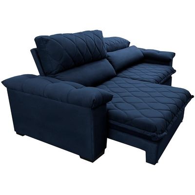 Sofá Retrátil E Reclinável 2,35m Molas Ensacadas Cama Inbox Big Home Com Bordado 3d Velusoft Azul