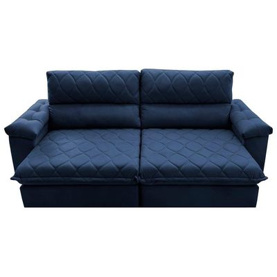 Sofá Retrátil E Reclinável 2,35m Molas Ensacadas Cama Inbox Big Home Com Bordado 3d Velusoft Azul