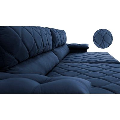 Sofá Retrátil E Reclinável 2,35m Molas Ensacadas Cama Inbox Big Home Com Bordado 3d Velusoft Azul