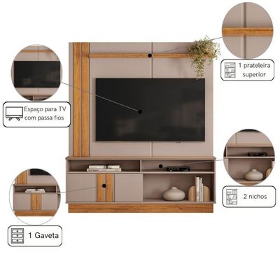 Painel Com Rack E Divisórias Para Aparelhos Canela