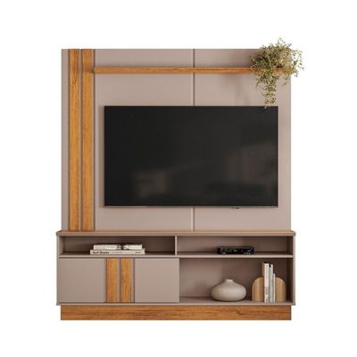 Painel Com Rack E Divisórias Para Aparelhos Canela