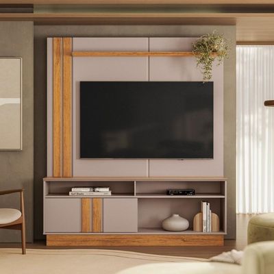 Painel Com Rack E Divisórias Para Aparelhos Canela