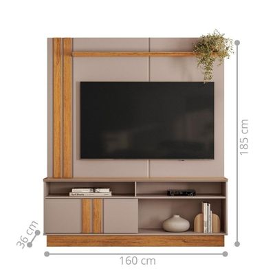 Painel Com Rack E Divisórias Para Aparelhos Canela