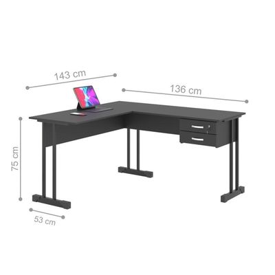Mesa De Computador Em L Com Gaveta Lima Preto Onix