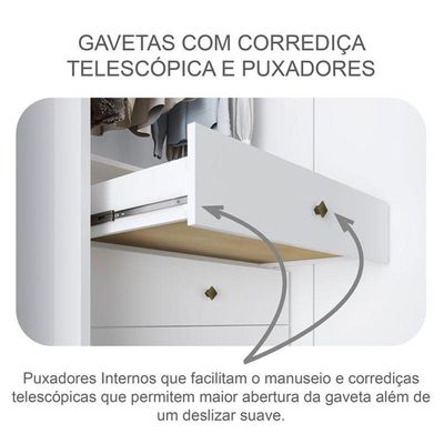 Guarda Roupa Casal Sonetto Com Espelho E Cômoda Seul Neve - Novo Horizonte