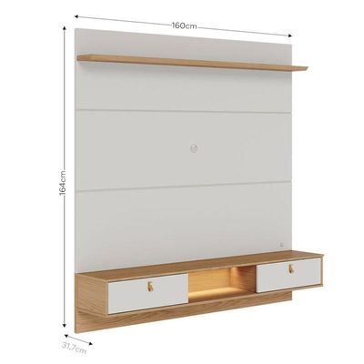 Painel Para Tv Home Suspenso Bali 1.6 Off White Matte Freijó - Colibri