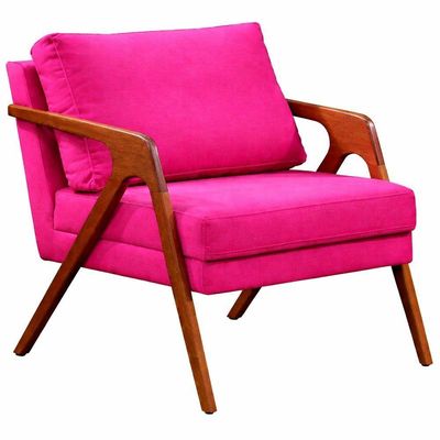 Poltrona Decorativa Mona Luxo Base De Madeira Maciça Sala Recepção Veludo Rosa Pink Eli Móveis E Decoração