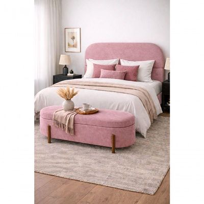 Kit Atenas Cabeceira De Cama Box Orgânica E Recamier Calçadeira Baú Casal 140 Cm Suede Rosa Eli Móveis E Decoração