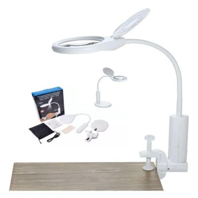 Lupa Led De Mesa Bancada Luminaria 2 Em 1 Clip Iluminacao Lente Aumento