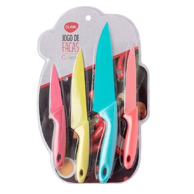 Facas Coloridas Ceramica Aco Inox Cabo Plastico Cozinha Cheff Utensilios Kit 4 Pecas