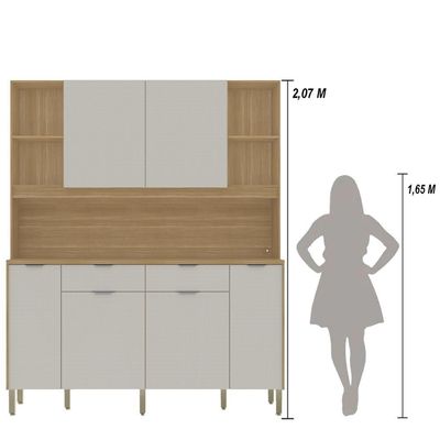 Armário De Cozinha Compacto Botanika 6 Portas 2 Gavetas Nicho P/micro-ondas 1,79m - Freijó/soft