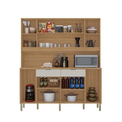 Armário De Cozinha Compacto Botanika 6 Portas 2 Gavetas Nicho P/micro-ondas 1,79m - Freijó/soft