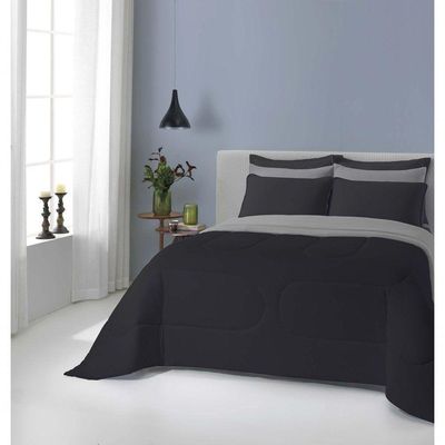Edredom Liverpool Casal Padrão 1 Peça Dupla Face Tecido Malha Fio 30/1 Penteado 100% Algodão - Preto/cinza