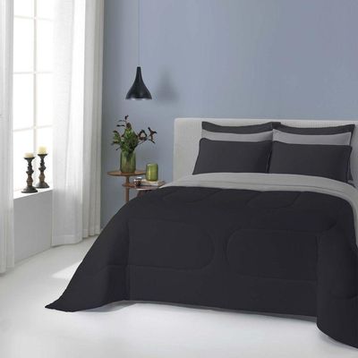 Edredom Liverpool Casal Padrão 1 Peça Dupla Face Tecido Malha Fio 30/1 Penteado 100% Algodão - Preto/cinza