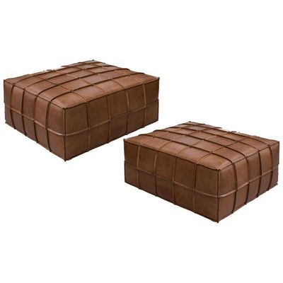 Kit 2 Puffs Decorativo Sala de Estar Frances Trio Couro Caramelo - Gran Belo
