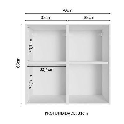 Armário Aéreo 70 Cm 2 Portas Branco Reims Madesa Branco