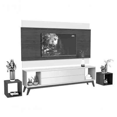 Rack Com Painel Delux 1.8 Com Led Off White Com Nature - Moveisaqui