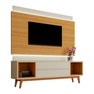 Rack Com Painel Delux 1.8 Com Led Off White Com Nature - Moveisaqui