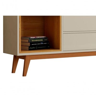 Rack Com Painel Delux 1.8 Com Led Off White Com Nature - Moveisaqui