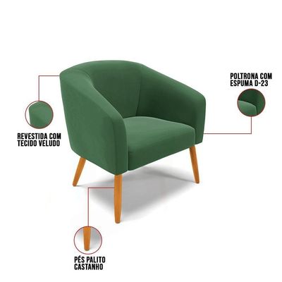 Kit 1 Namoradeira E 02 Poltronas Verde Pés Palito Castanho