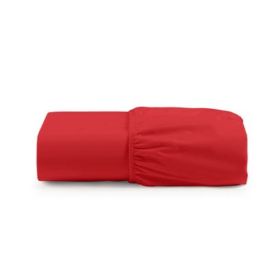 Lençol de Baixo Casal Padrão Avulso Com Elástico Luiza Algodão Percal 180 Fios - Vermelho
