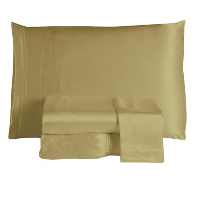 Jogo de Lençol Sublime 4 Peças Queen 100% Poliéster Tecido Cetim Charmousse  - Dourado