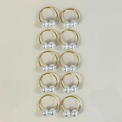 Kit 10 Anéis Para Guardanapos 4cm x 3cm Pérola Duplo Grande Mesa Posta - Dourado