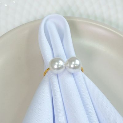 Kit 10 Anéis Para Guardanapos 4cm x 3cm Pérola Duplo Grande Mesa Posta - Dourado