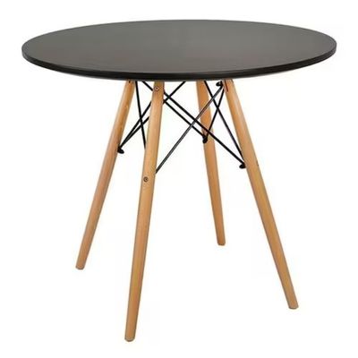 Mesa Redonda 90cm Com 4 Cadeiras Eiffel Pés De Madeira Preta