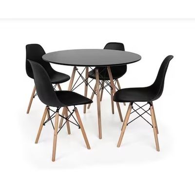 Mesa Redonda 90cm Com 4 Cadeiras Eiffel Pés De Madeira Preta