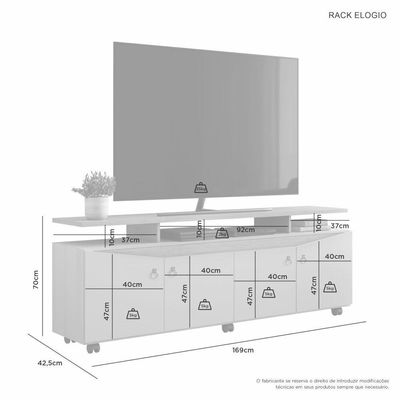 Rack para TV Elogio Candian Até 65 Polegadas 169 cm Rodízios Aparentes