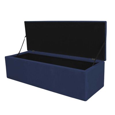 Calçadeira Baú Espanha 160CM Queen Size Corino com Estrutura em Madeira Azul Marinho