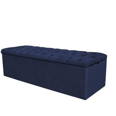Calçadeira Baú Espanha 160CM Queen Size Corino com Estrutura em Madeira Azul Marinho