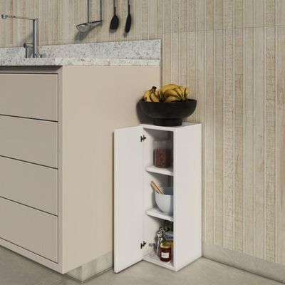 Armário Multiuso Organizar Produtos e Materiais Limpeza 1 Porta Madeira Branco