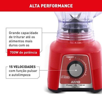 Liquidificador Arno Power Mix 700W 2,5L com 15 Velocidades Vermelho 110V