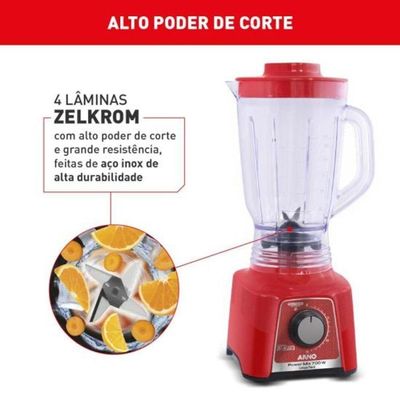 Liquidificador Arno Power Mix 700W 2,5L com 15 Velocidades Vermelho 110V