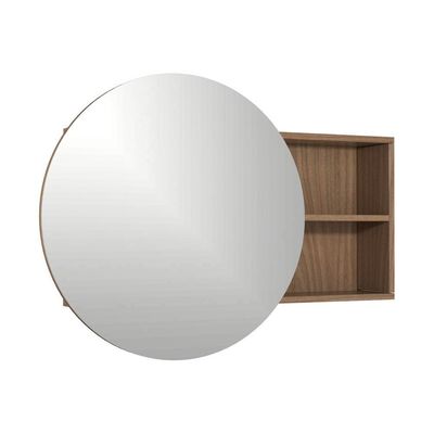 Armário Espelheira para Banheiro Luna MDF com Espelho Redondo 100CM Jequitibá