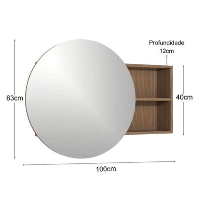 Armário Espelheira para Banheiro Luna MDF com Espelho Redondo 100CM Jequitibá