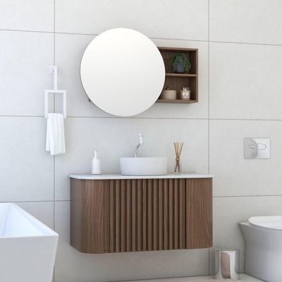 Armário Espelheira para Banheiro Luna MDF com Espelho Redondo 100CM Jequitibá