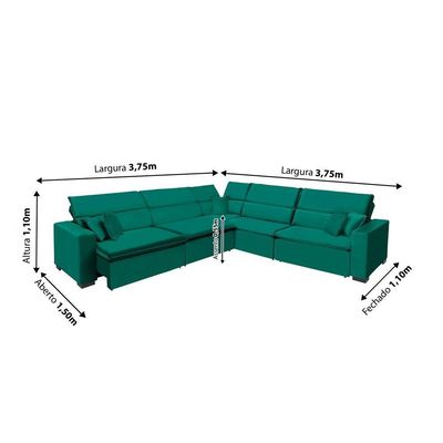 Sofá Milão 3.75x3.75m De Canto, Retrátil E Reclinável - Verde