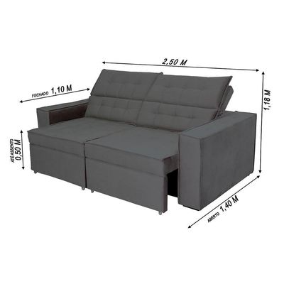 Sofá Austrália 2,50m 4 Lugares Retrátil E Reclinável D35 - Cinza