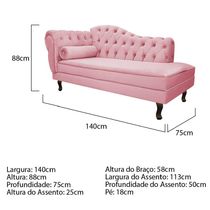 Diva Recamier Diana 140cm Lado Direito Suede Rosa Bebê
