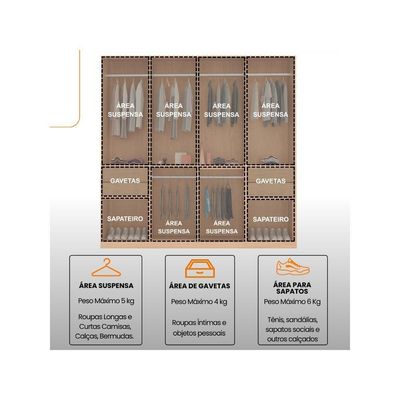 Guarda Roupa Casal Alpes Mdf 8 Portas E 4 Gavetas Moderna Naturalle/off White